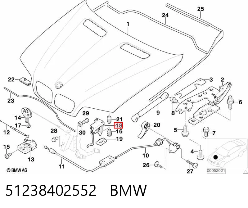 51238402552 BMW Viga con gancho do fecho da capota