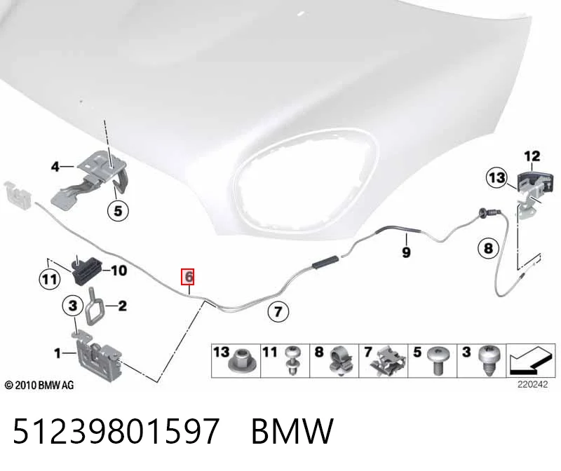 51239801597 BMW Cabo dianteiro de abertura da capota