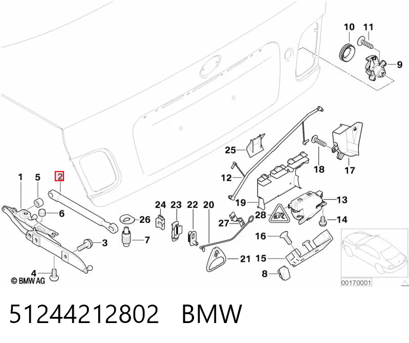 51244212802 BMW Amortecedor de tampa de porta-malas (de 3ª/5ª porta traseira)