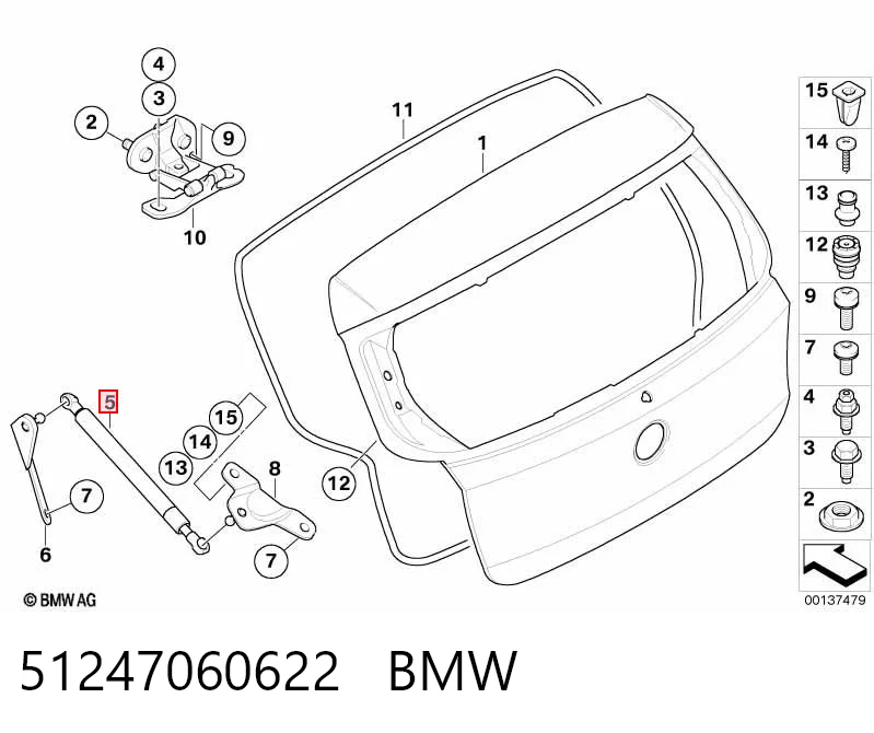51247060622 BMW Amortecedor de tampa de porta-malas (de 3ª/5ª porta traseira)
