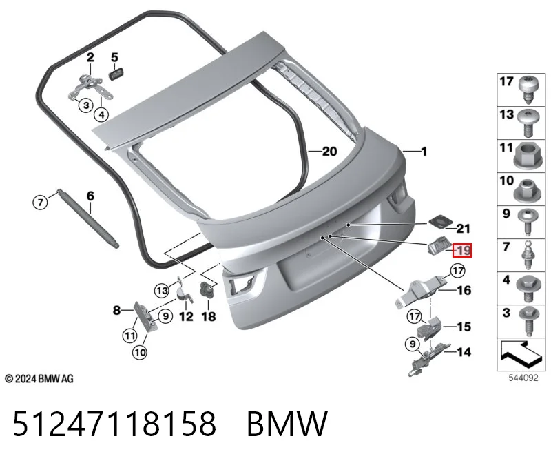 51247118158 BMW Puxador externo de tampa de porta-malas (de 3ª/5ª porta traseira)