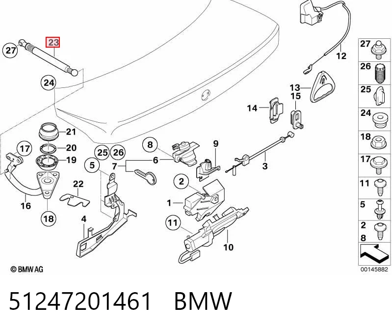Amortecedor de tampa de porta-malas (de 3ª/5ª porta traseira) BMW 7  E65, E66, E67 ao melhor preço