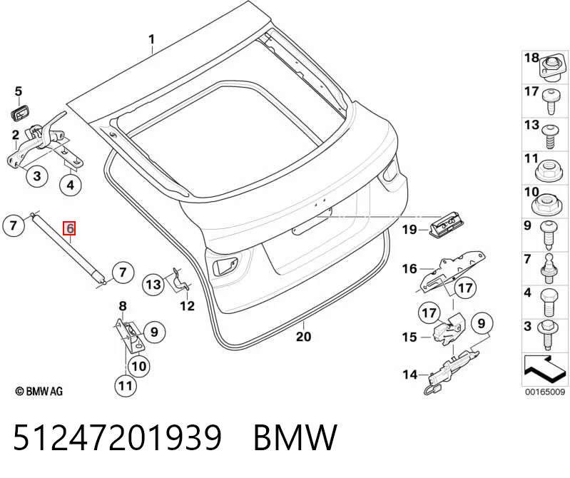 51247201939 BMW Amortecedor de tampa de porta-malas (de 3ª/5ª porta traseira)