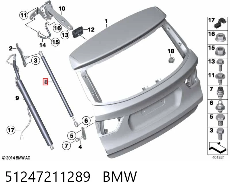 51247211289 BMW Amortecedor de tampa de porta-malas (de 3ª/5ª porta traseira)