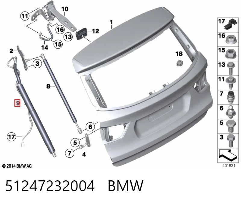 51247232004 BMW Amortecedor de tampa de porta-malas (de 3ª/5ª porta traseira)