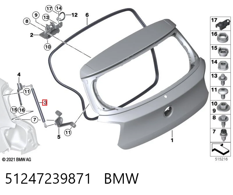 51247239871 BMW Amortecedor de tampa de porta-malas (de 3ª/5ª porta traseira)