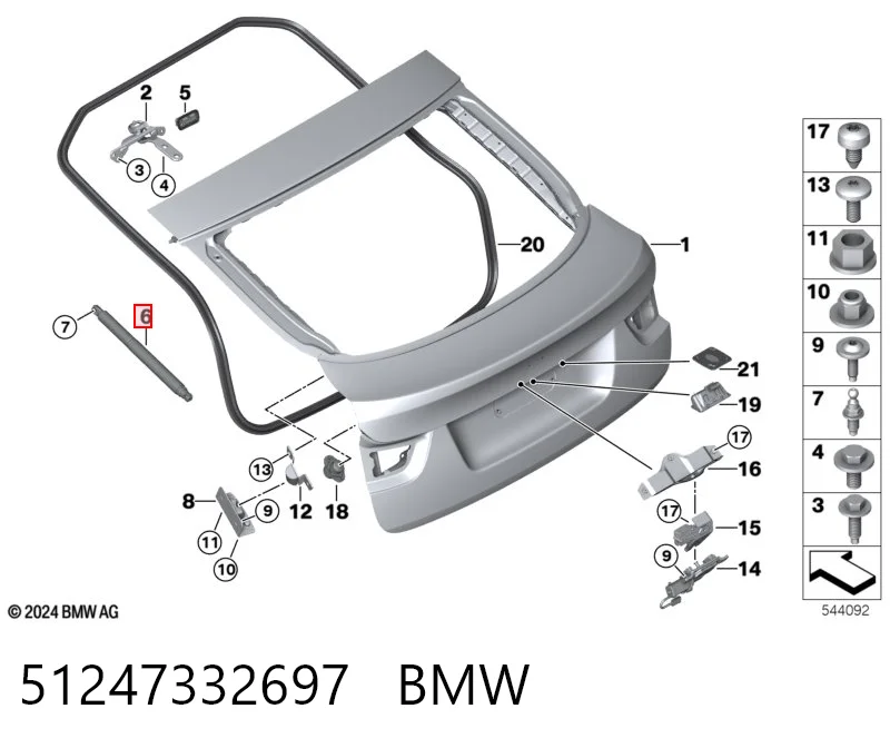 51247332697 BMW Amortecedor de tampa de porta-malas (de 3ª/5ª porta traseira)