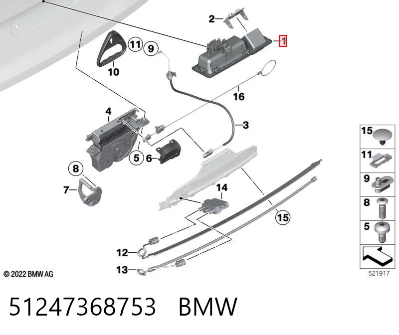 51247368753 BMW Botão de acionamento do fecho de tampa de porta-malas (de 3ª/5ª porta (de tampa de alcapão)
