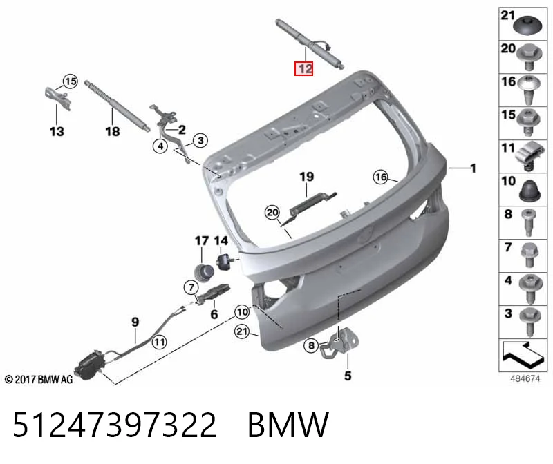 51247397322 BMW Amortecedor de tampa de porta-malas (de 3ª/5ª porta traseira)