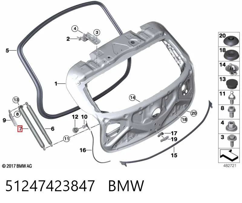 Amortecedor de tampa de porta-malas (de 3ª/5ª porta traseira) para BMW X2  F39