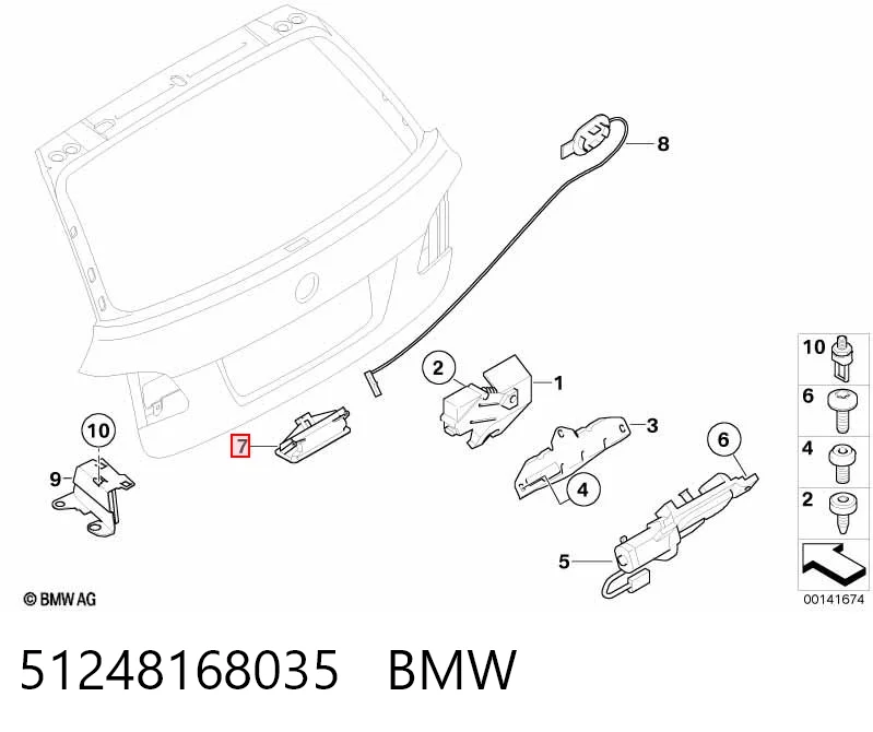 51248168035 BMW Botão de acionamento do fecho de tampa de porta-malas (de 3ª/5ª porta (de tampa de alcapão)