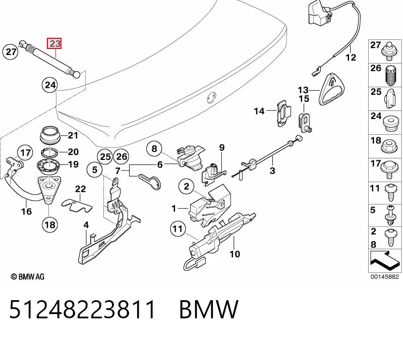 Amortecedor de tampa de porta-malas (de 3ª/5ª porta traseira) BMW 7  E65, E66, E67