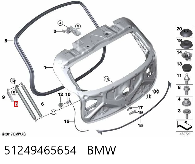  Amortecedor de tampa de porta-malas (de 3ª/5ª porta traseira) BMW X2 SUV (F39) (2017 - 2023) 
