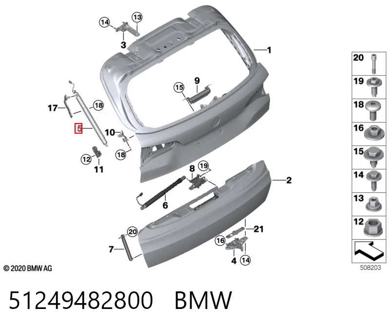 51249482800 BMW Amortecedor de tampa de porta-malas (de 3ª/5ª porta traseira)