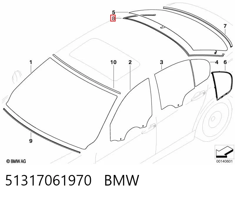 51317061970 BMW Moldura de vidro traseiro