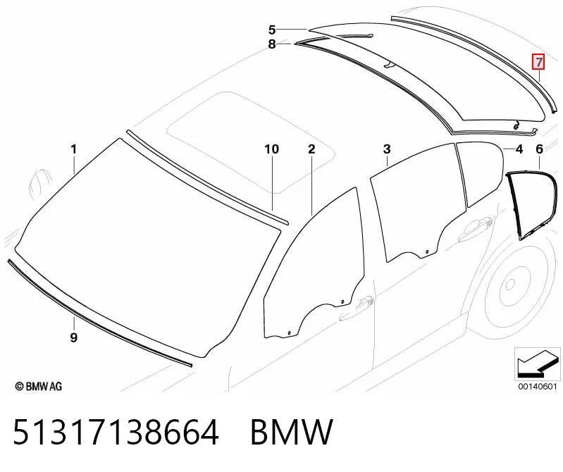 51317138664 BMW Compactador de vidro traseiro inferior
