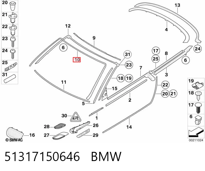 51317150646 BMW Moldura de pára-brisas