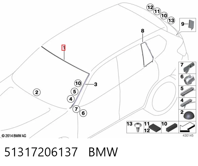 51317206137 BMW Moldura superior de pára-brisas