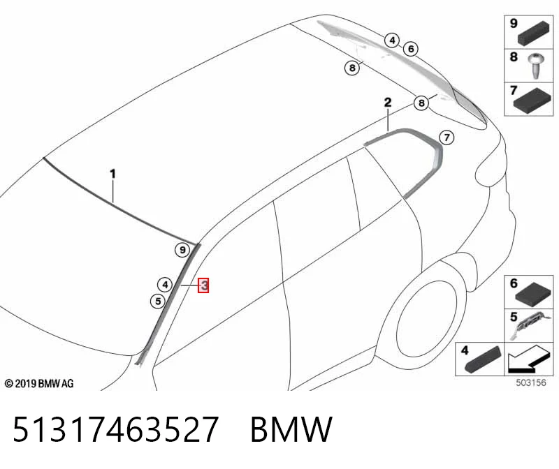 51317463527 BMW Moldura esquerda de pára-brisas