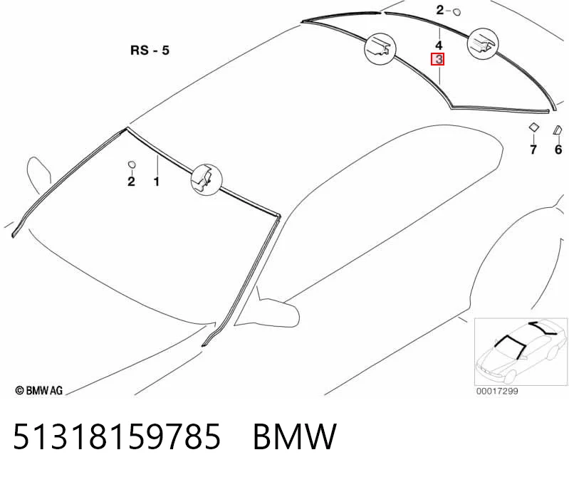 51318159785 BMW Moldura superior de vidro traseiro