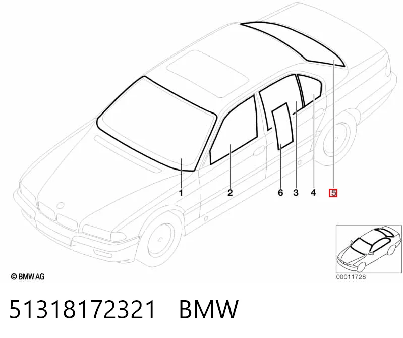 Vidro traseiro para BMW 7 E38