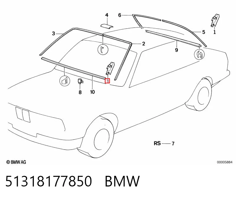 51318177850 BMW Cápsula (prendedor) de fixação de moldura de pára-brisas