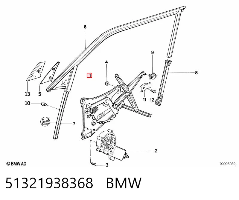 Mecanismo de acionamento de vidro da porta dianteira direita BMW 7  E32 ao melhor preço