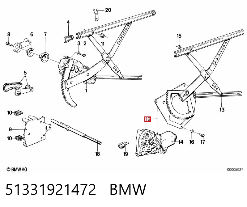 Mecanismo de acionamento de vidro da porta dianteira direita para BMW 5  E28