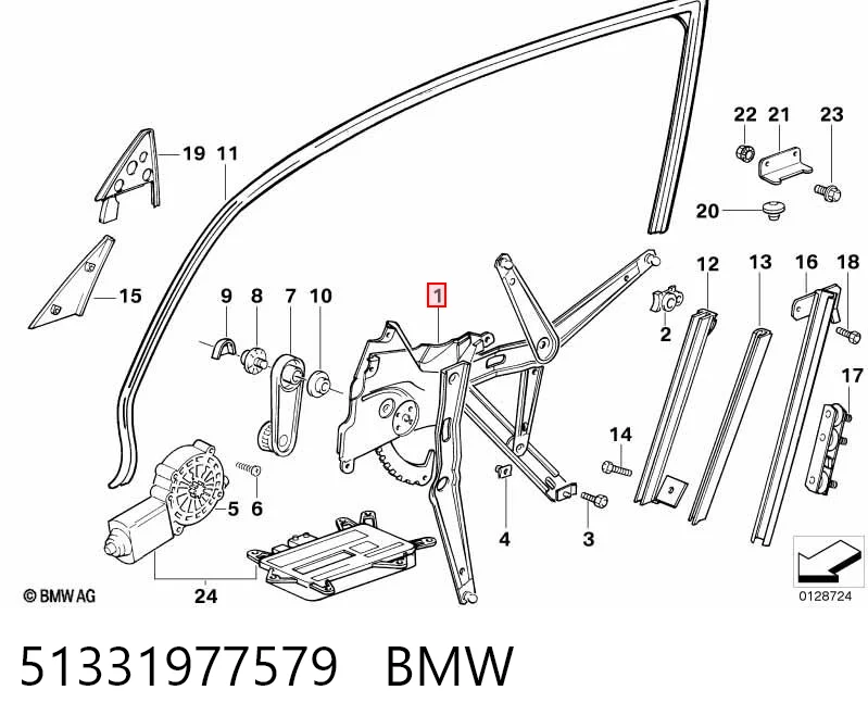 51331977579 BMW Mecanismo de acionamento de vidro da porta dianteira esquerda