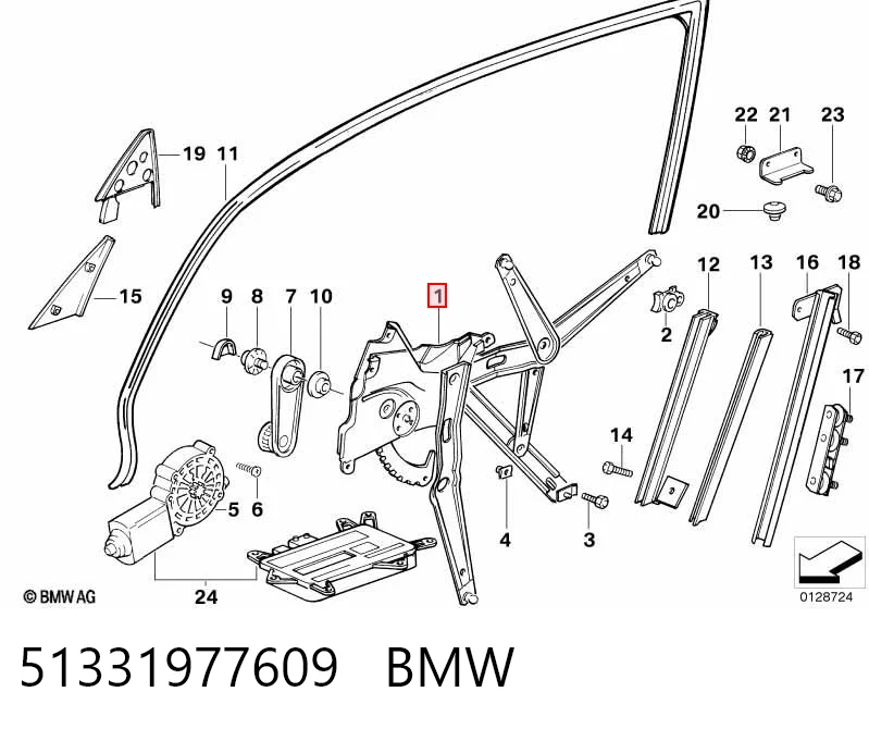 51331977609 BMW Mecanismo de acionamento de vidro da porta dianteira esquerda
