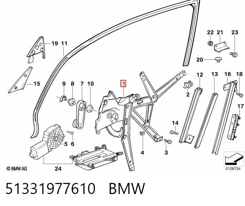 51331977610 BMW Mecanismo de acionamento de vidro da porta dianteira direita