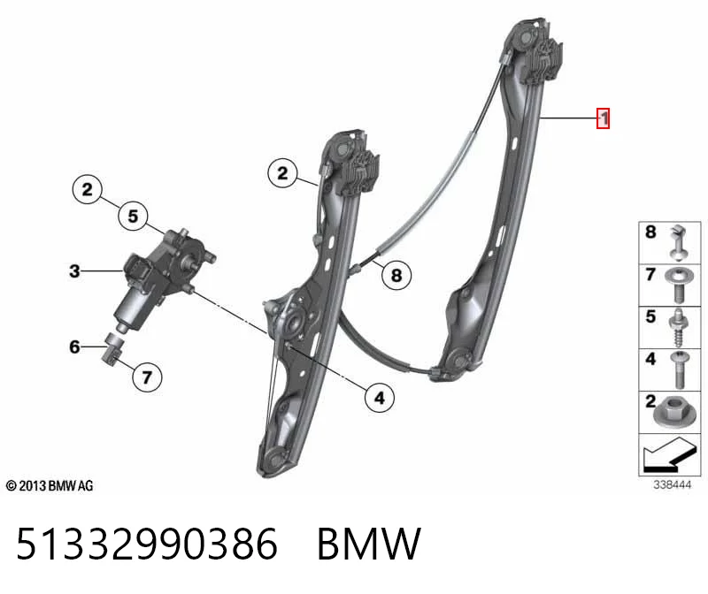 Mecanismo de acionamento de vidro da porta dianteira direita para BMW X1 E84