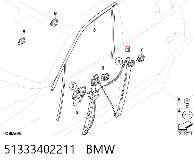 51333402211 BMW Mecanismo de acionamento de vidro da porta dianteira esquerda