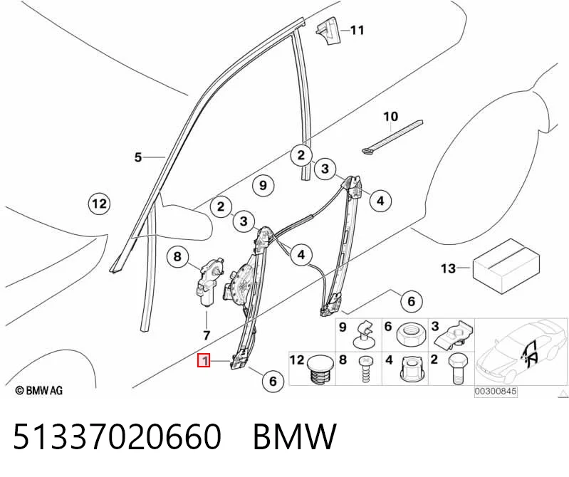 51337020660 BMW Mecanismo de acionamento de vidro da porta dianteira direita