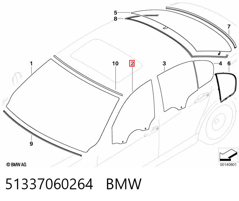 51337060264 BMW Vidro da porta dianteira direita