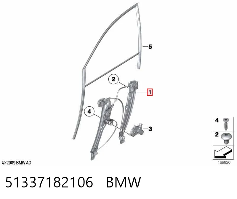 Mecanismo de acionamento de vidro da porta dianteira direita para BMW 7  F01, F02, F03, F04