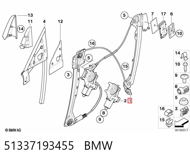 51337193455 BMW Mecanismo de acionamento de vidro da porta dianteira esquerda