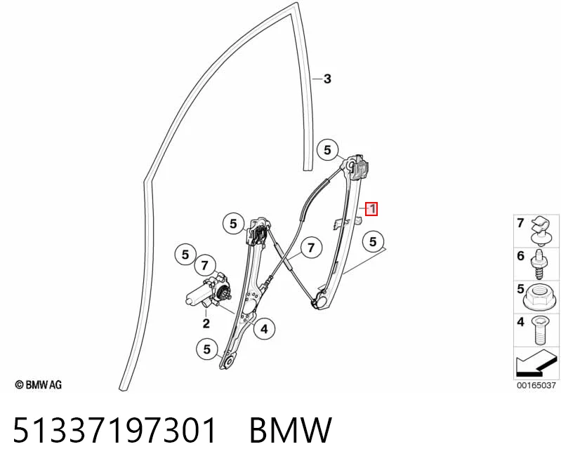 Mecanismo de acionamento de vidro da porta dianteira esquerda para BMW X6  E72