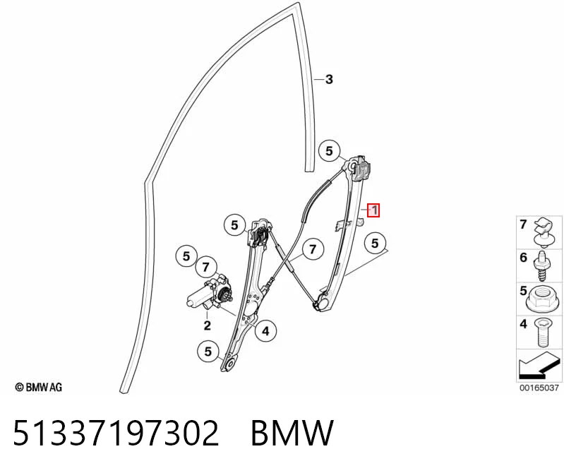Mecanismo de acionamento de vidro da porta dianteira direita BMW X6  E72