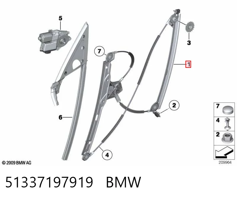 51337197919 BMW Mecanismo de acionamento de vidro da porta dianteira esquerda