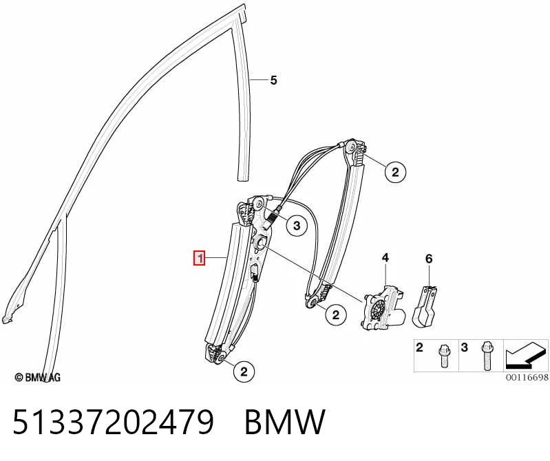 51337202479 BMW Mecanismo de acionamento de vidro da porta dianteira esquerda