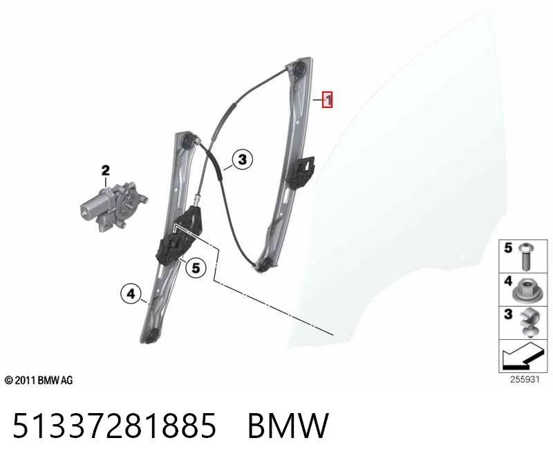 51337281885 BMW Mecanismo de acionamento de vidro da porta dianteira esquerda