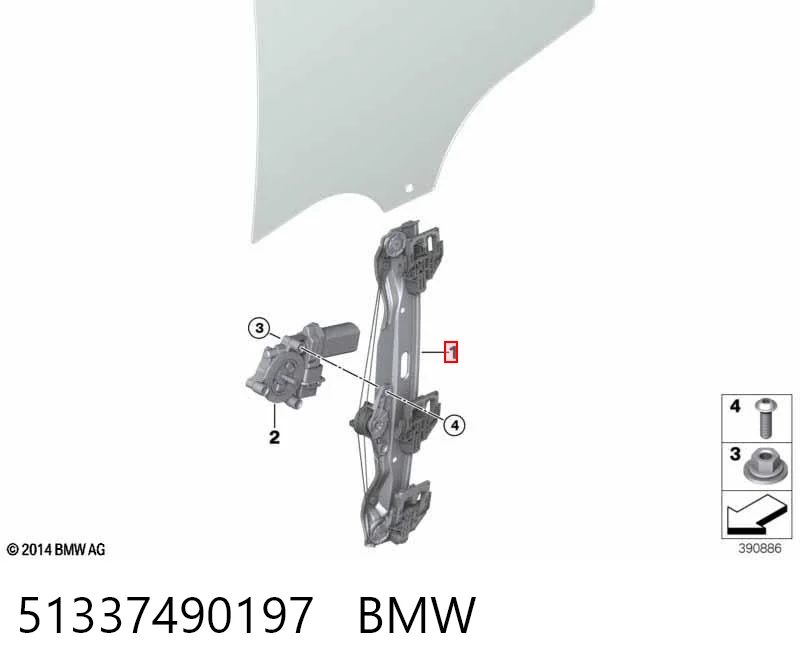 51337490197 BMW Mecanismo de acionamento de vidro da porta traseira esquerda