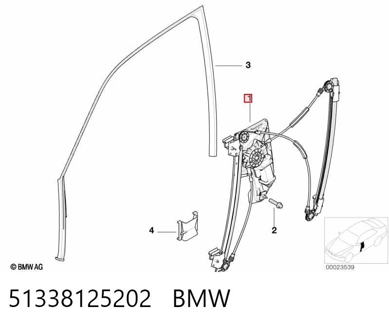 51338125202 BMW Mecanismo de acionamento de vidro da porta dianteira direita