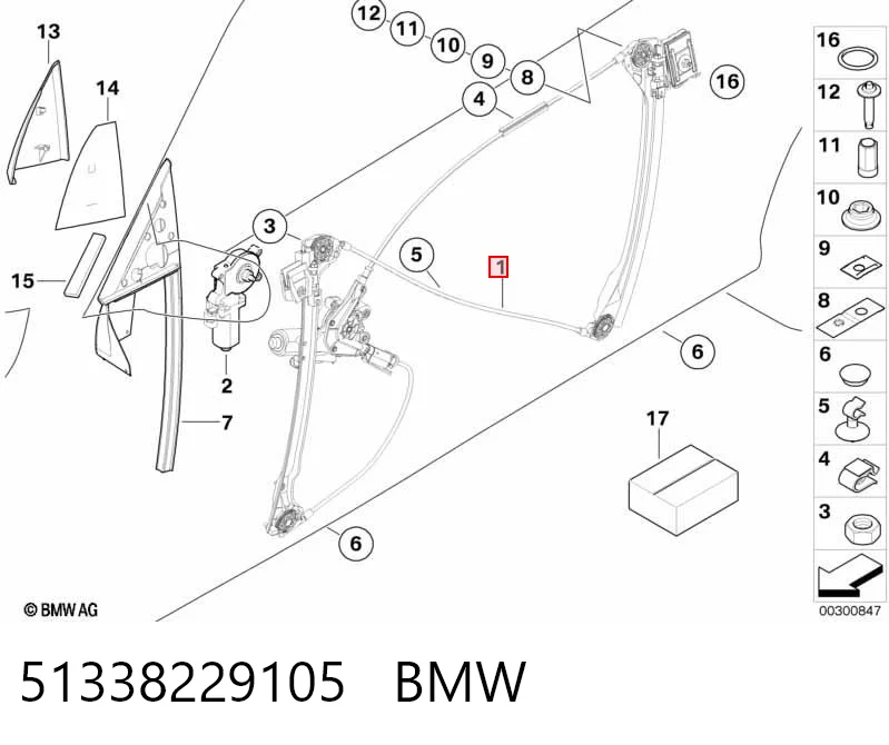 51338229105 BMW Mecanismo de acionamento de vidro da porta dianteira esquerda