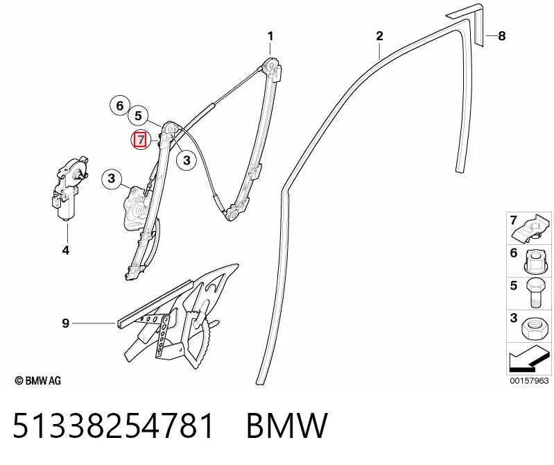 51338254781 BMW Kit de reparação do mecanismo de acionamento de vidro da porta dianteira