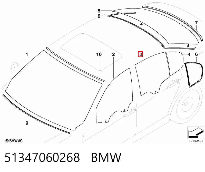 51347060268 BMW Vidro da porta traseira direita