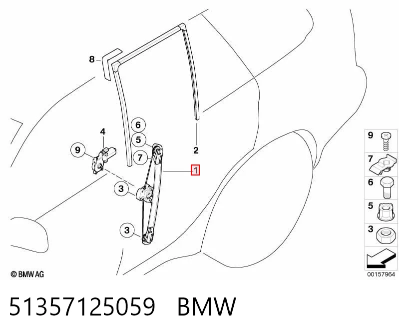 51357125059 BMW Mecanismo de acionamento de vidro da porta traseira esquerda