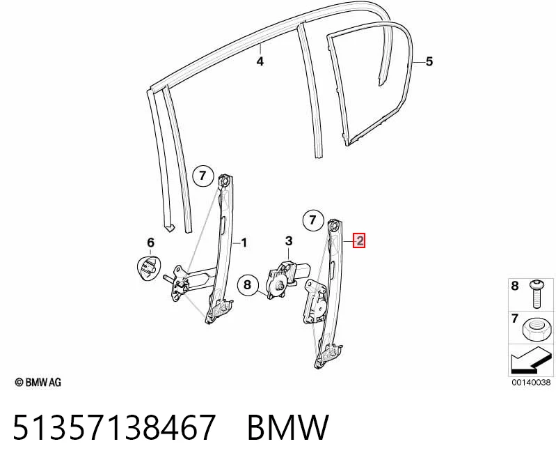 51357138467 BMW Mecanismo de acionamento de vidro da porta traseira esquerda