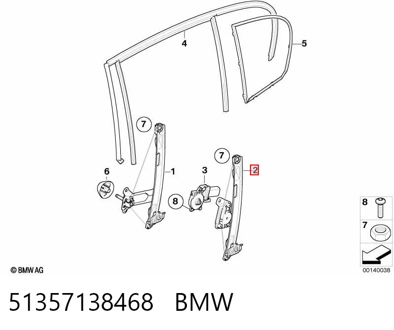 51357138468 BMW Mecanismo de acionamento de vidro da porta traseira direita